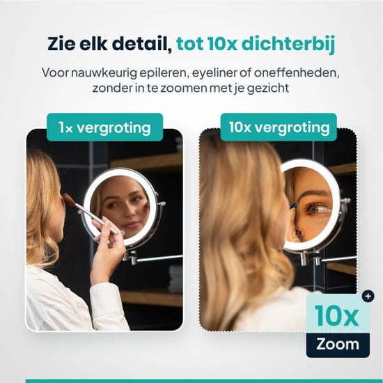 Mirlux Make-up spiegel oplaadbaar chroom 1-10x vergroting - Image 2