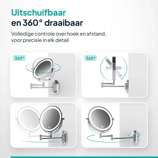 Mirlux Make-up spiegel oplaadbaar chroom 1-10x vergroting - Image 5