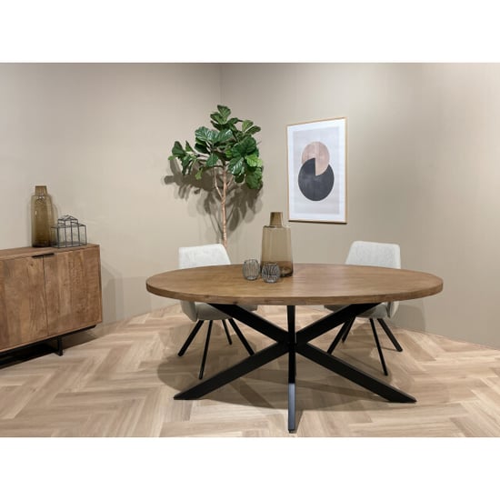 Livingfurn eetkamertafel rocky oval 210 cm mangohout / gecoat staal - Image 4