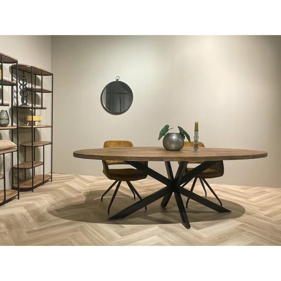 Livingfurn eetkamertafel rocky oval 210 cm mangohout / gecoat staal - Image 5