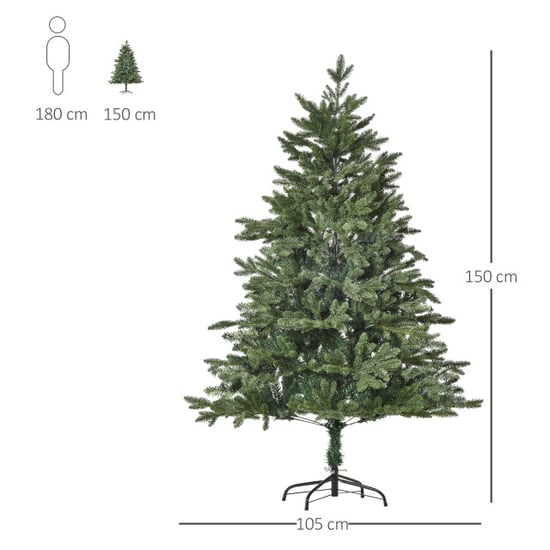 Homcom Kunstkerstboom 1,5 m kerstboom dennenboom pvc pe metaal Ã105 x 150 - Image 2