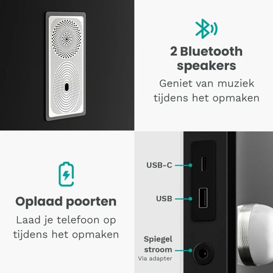 Mirlux Hollywood spiegel bluetooth speakers 80x60cm zwart - Image 2