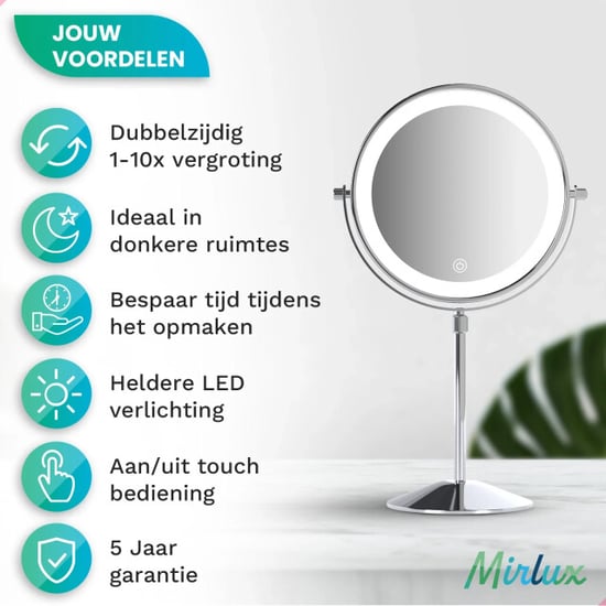 Mirlux Make-up spiegel hoogte verstelbaar chrome 1-10x vergroting - Image 3