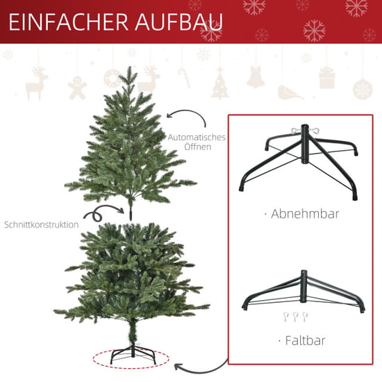 Homcom Kunstkerstboom 1,5 m kerstboom dennenboom pvc pe metaal Ã105 x 150 - Image 6