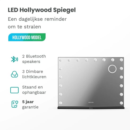 Mirlux Hollywood spiegel bluetooth speakers 80x60cm zwart - Image 5