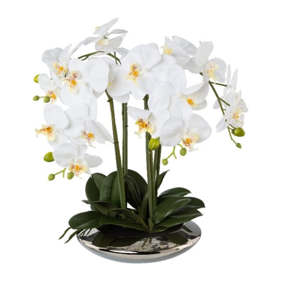 Kopu ® kunstplant orchidee 4 takken 41cm in zilveren schaal - - Image 1