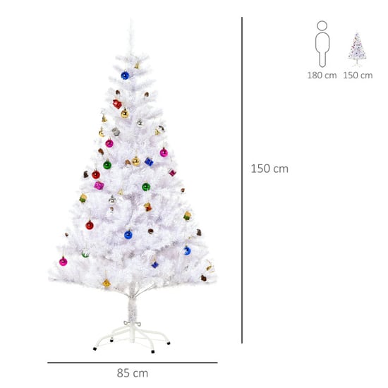 Homcom Te kunstkerstboom kant-en-klaar met decoratie Ø85cm 150 cm - - Image 2