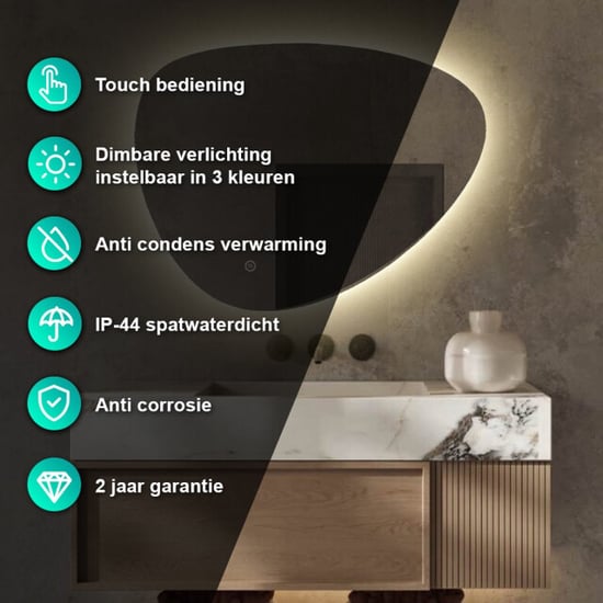 Vtw Living Badkamerspiegel asymmetrisch spiegel asymmetrisch led verlichting anti - Image 2