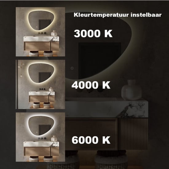 Vtw Living Badkamerspiegel asymmetrisch spiegel asymmetrisch led verlichting anti - Image 4