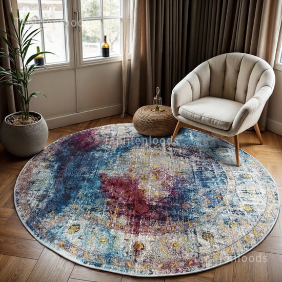 Muratap Picasso heriz vintage rond vloerkleed multi / blauw laagpolig- 133 - Image 1