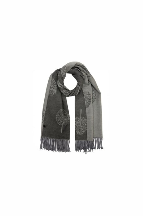Tree Print Cashmere Blend Scarf With Tassels in Grey - Image 2