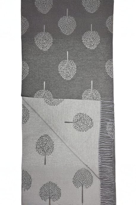 Tree Print Cashmere Blend Scarf With Tassels in Grey - Image 4