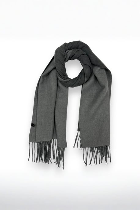 Reversible Two-Tone Cashmere Blend Scarf With Tassels in Grey - Image 3