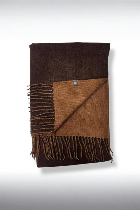 Reversible Two-Tone Cashmere Blend Scarf With Tassels in Brown - Image 2