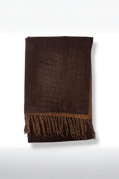 Reversible Two-Tone Cashmere Blend Scarf With Tassels in Brown - Image 4