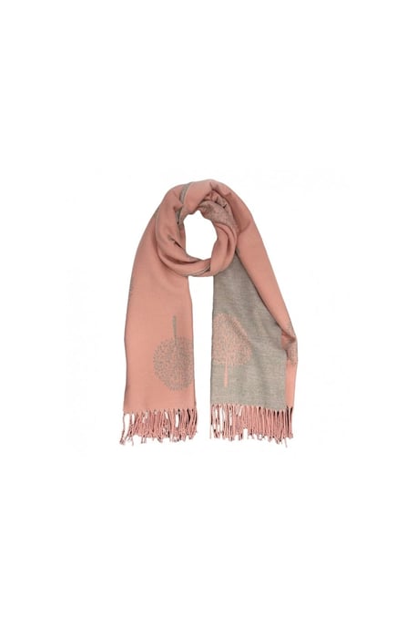 Tree Print Cashmere Blend Scarf With Tassels in Pink - Image 2