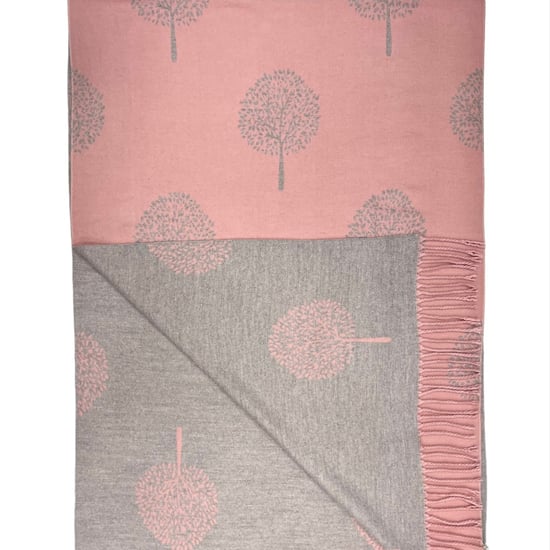 Tree Print Cashmere Blend Scarf With Tassels in Pink - Image 3