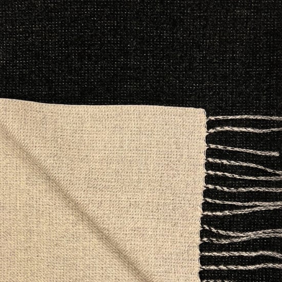 Reversible Two-Tone Cashmere Blend Scarf With Tassels in Black - Image 4