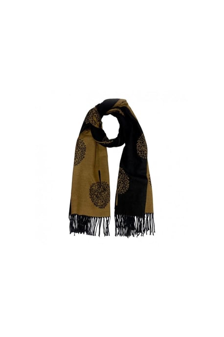 Tree Print Cashmere Blend Scarf With Tassels in Black - Image 2