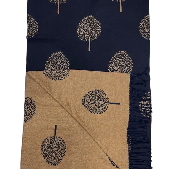 Tree Print Cashmere Blend Scarf With Tassels in Black - Image 4