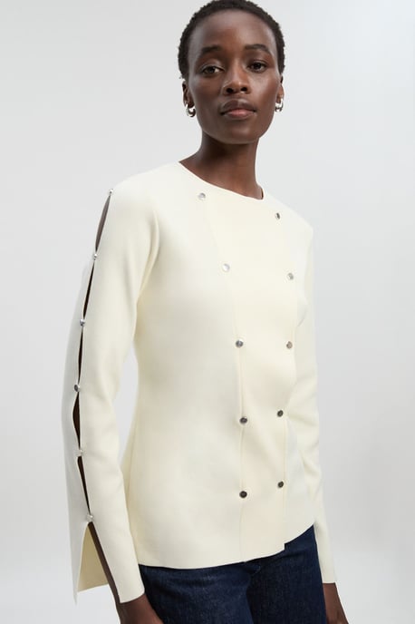 Viscose Blend Stud Detail Long Sleeve Knit Top - Image 2