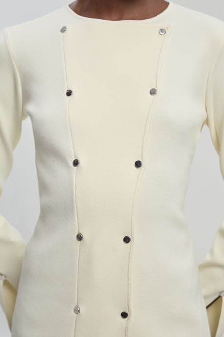 Viscose Blend Stud Detail Long Sleeve Knit Top - Image 3