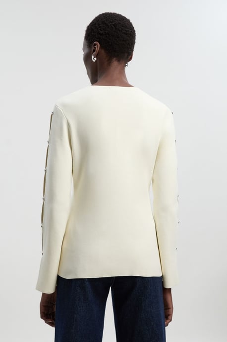 Viscose Blend Stud Detail Long Sleeve Knit Top - Image 4