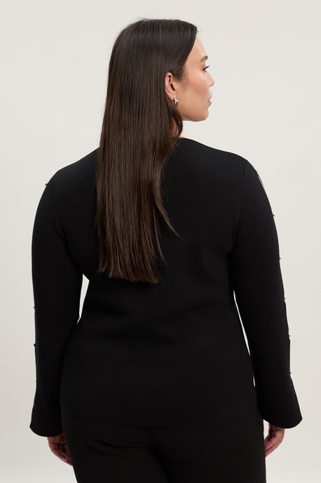 Plus Size Viscose Blend Stud Detail Long Sleeve Knit Top - Image 3
