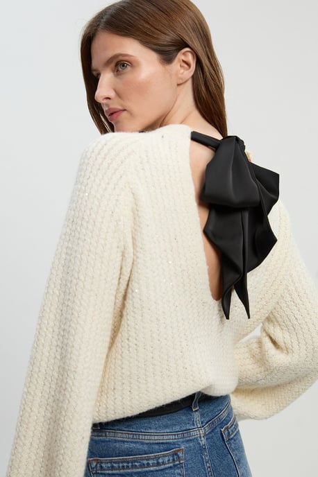 Sequin Knit Tie Bow Jumper - Image 3