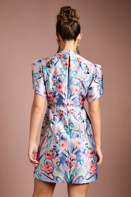Floral Placed Tulip Sleeve Mini Dress - Image 3