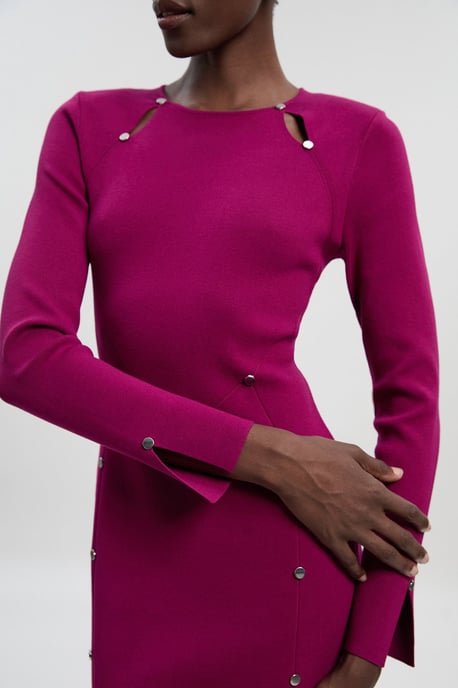 Viscose Blend Stud Keyhole Detail Knit Mini Dress - Image 3