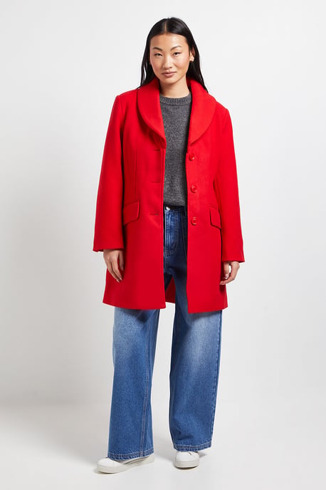 Petite Funnel Collar Single Breasted Midi Coat - Image 1