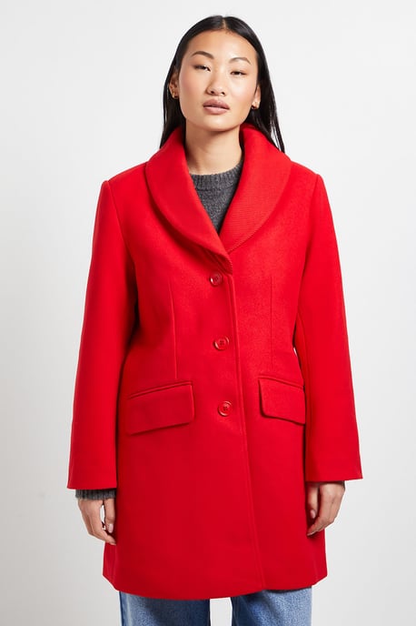 Petite Funnel Collar Single Breasted Midi Coat - Image 2