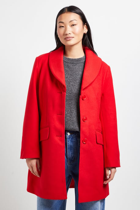 Petite Funnel Collar Single Breasted Midi Coat - Image 5