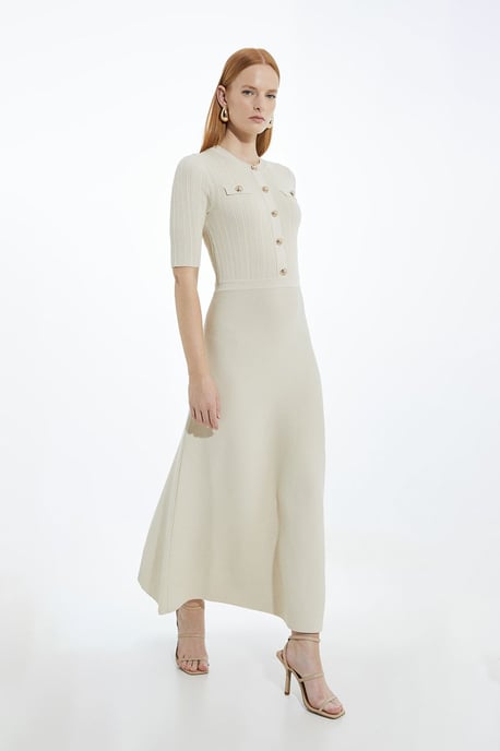 Rib Knit Military Trim Maxi Dress - Image 1