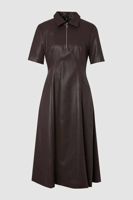 Faux Leather Collared Midi Shirt Dress - Image 4