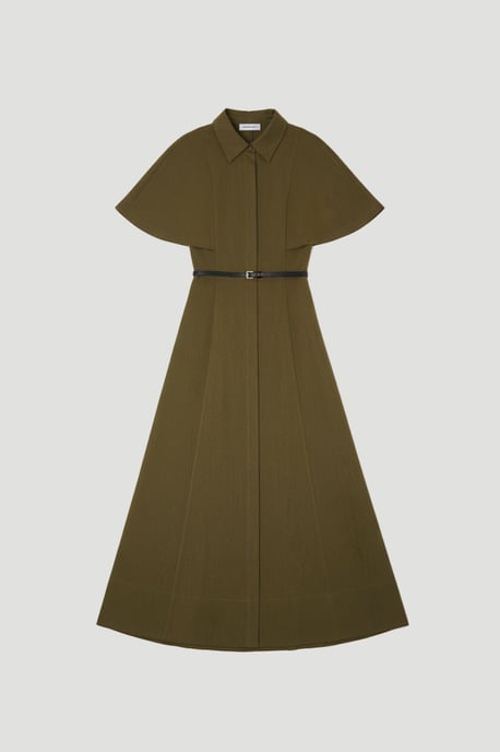 Twill Cape Sleeved Belted Shirt Woven Midi Dress - Image 4