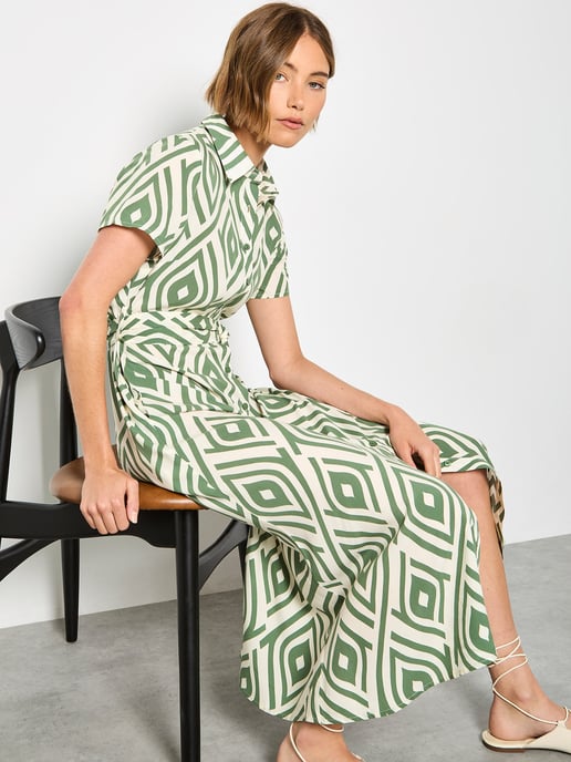 Apricot Geo Print Shirt Midi Dress - Image 1