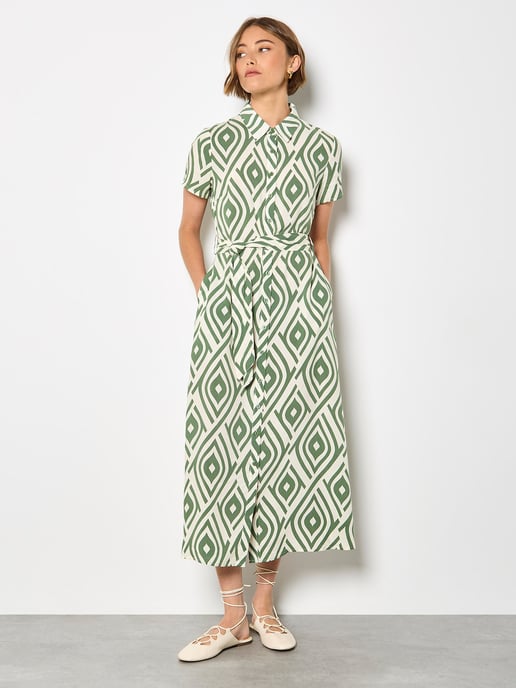 Apricot Geo Print Shirt Midi Dress - Image 2