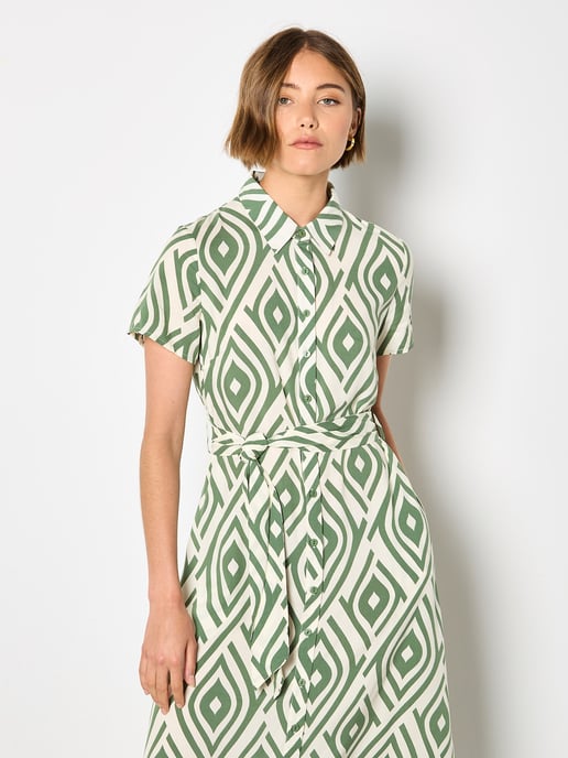 Apricot Geo Print Shirt Midi Dress - Image 3