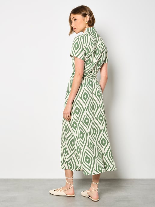 Apricot Geo Print Shirt Midi Dress - Image 4