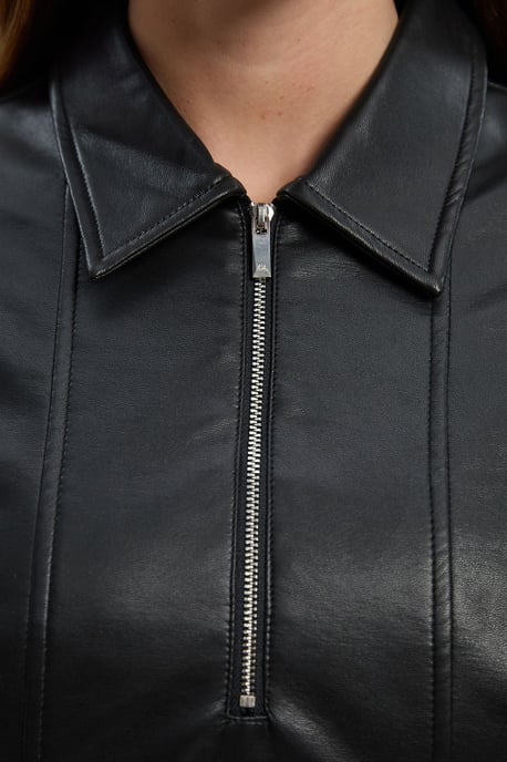 Faux Leather Collared Midi Shirt Dress - Image 3