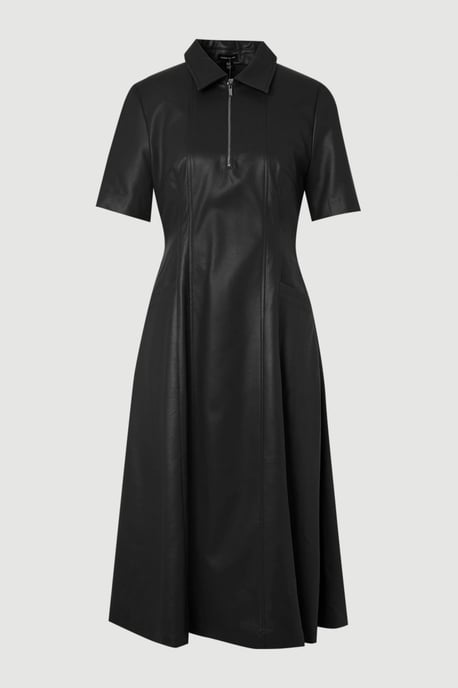 Faux Leather Collared Midi Shirt Dress - Image 4