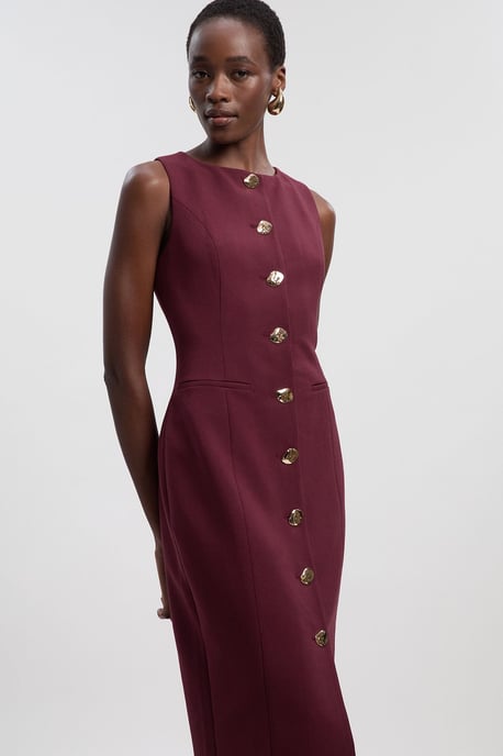 Compact Essential Button Pencil Midi Dress - Image 2