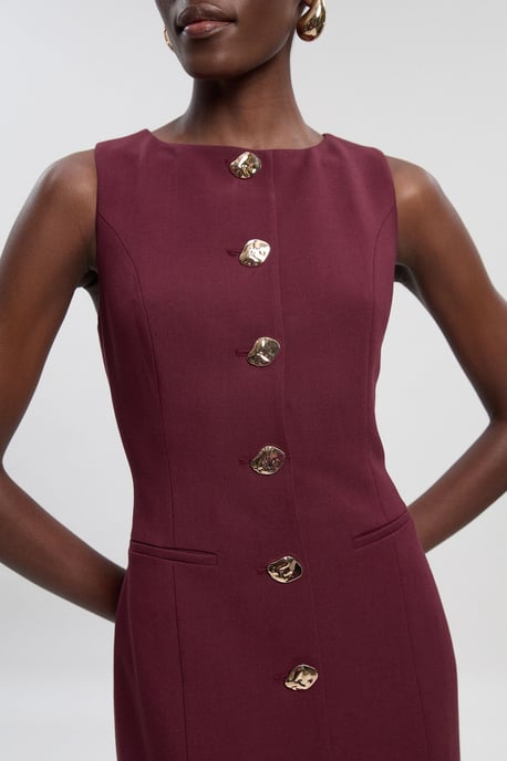 Compact Essential Button Pencil Midi Dress - Image 3
