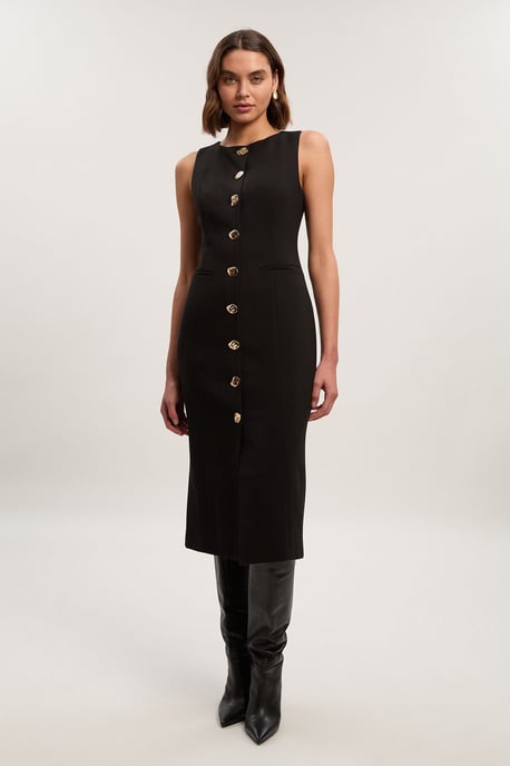Compact Essential Button Pencil Midi Dress - Image 1