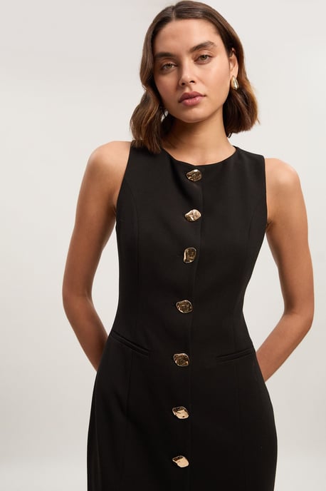 Compact Essential Button Pencil Midi Dress - Image 2