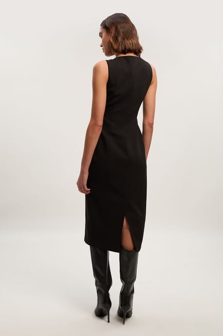Compact Essential Button Pencil Midi Dress - Image 3