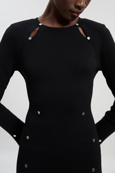 Viscose Blend Stud Keyhole Detail Knit Mini Dress - Image 3