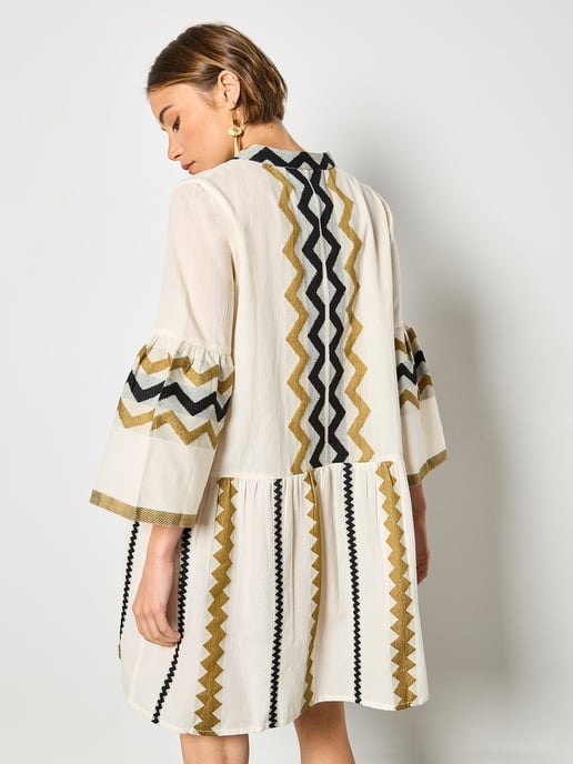 Apricot Embroidered Chevron Stripe Lightweight Mini Dress - Image 4